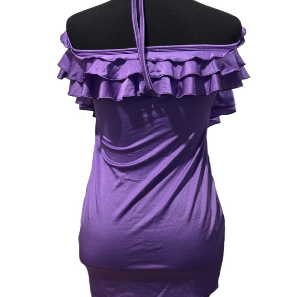 Horoscopez Club Hopping Mini Dress Sz M Purple Bodycon Ruffles Halter NWT - Picture 2 of 3